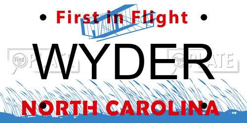 WYDER North Carolina License Plate