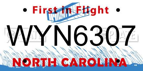 WYN6307 North Carolina License Plate