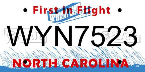 WYN7523 North Carolina License Plate