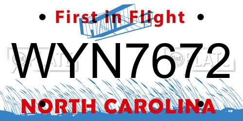 WYN7672 North Carolina License Plate