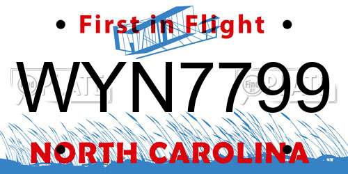 WYN7799 North Carolina License Plate