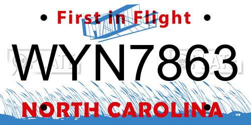 WYN7863 North Carolina License Plate