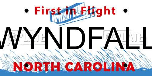 WYNDFALL North Carolina License Plate
