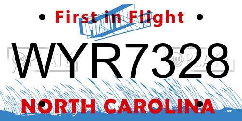 WYR7328 North Carolina License Plate