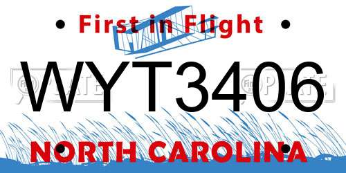 WYT3406 North Carolina License Plate