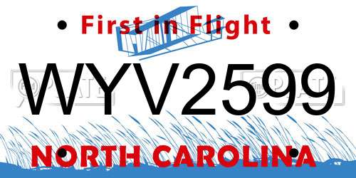 WYV2599 North Carolina License Plate