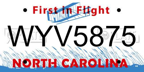 WYV5875 North Carolina License Plate