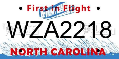 WZA2218 North Carolina License Plate