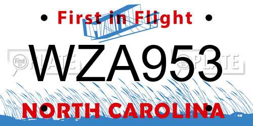 WZA953 North Carolina License Plate