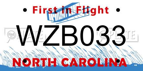 WZB033 North Carolina License Plate