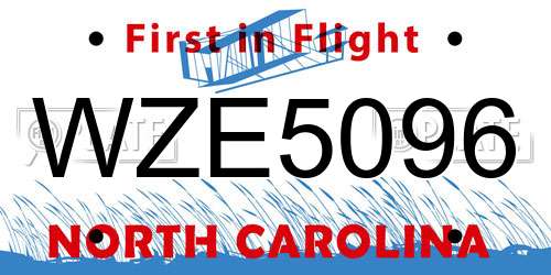 WZE5096 North Carolina License Plate