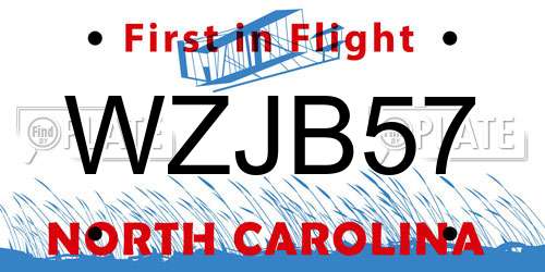 WZJB57 North Carolina License Plate