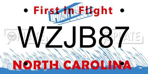WZJB87 North Carolina License Plate
