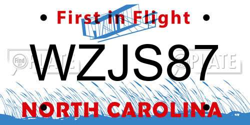 WZJS87 North Carolina License Plate