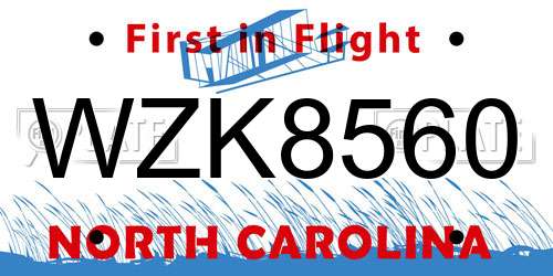 WZK8560 North Carolina License Plate