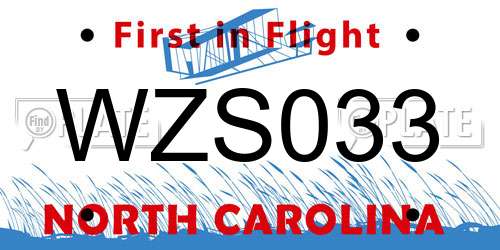 WZS033 North Carolina License Plate