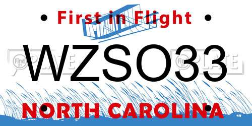 WZSO33 North Carolina License Plate