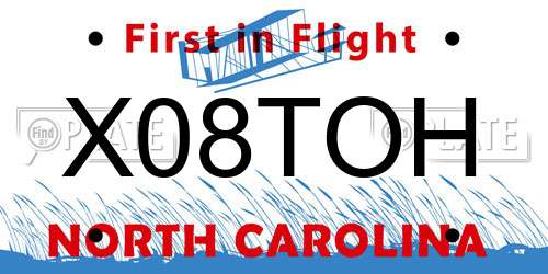 X08TOH North Carolina License Plate