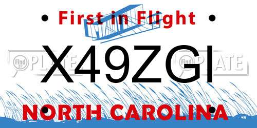 X49ZGI North Carolina License Plate