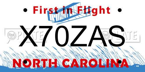 X70ZAS North Carolina License Plate