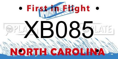 XB085 North Carolina License Plate