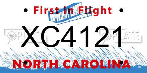 XC4121 North Carolina License Plate