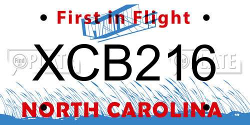 XCB216 North Carolina License Plate