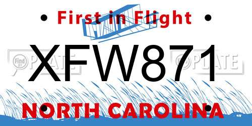 XFW871 North Carolina License Plate