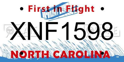XNF1598 North Carolina License Plate