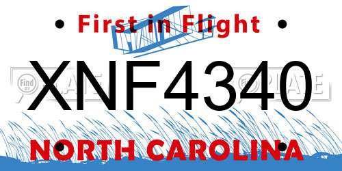 XNF4340 North Carolina License Plate