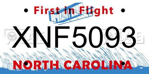XNF5093 North Carolina License Plate