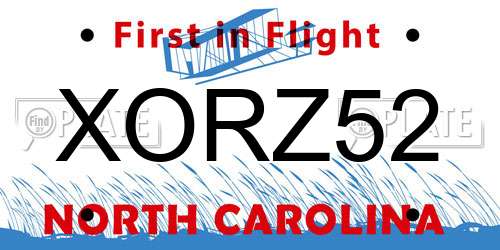 XORZ52 North Carolina License Plate