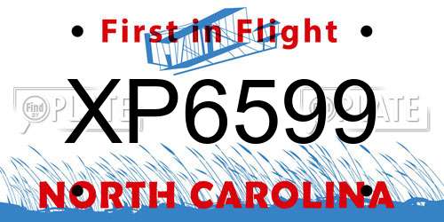XP6599 North Carolina License Plate