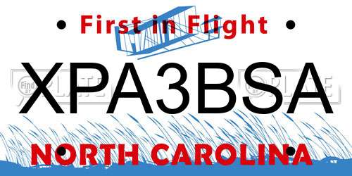 XPA3BSA North Carolina License Plate