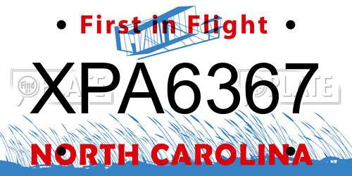 XPA6367 North Carolina License Plate