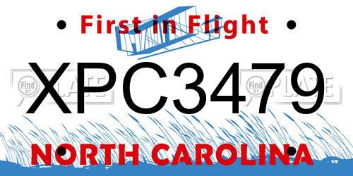 XPC3479 North Carolina License Plate