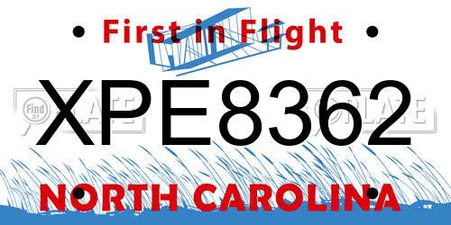 XPE8362 North Carolina License Plate