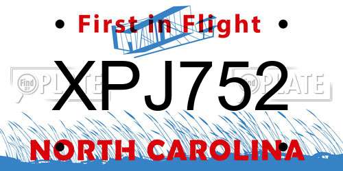 XPJ752 North Carolina License Plate