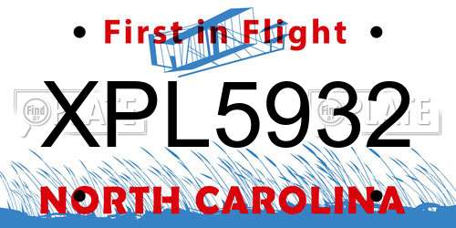 XPL5932 North Carolina License Plate