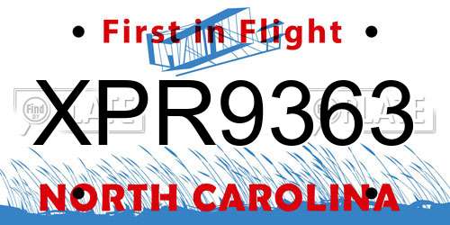 XPR9363 North Carolina License Plate
