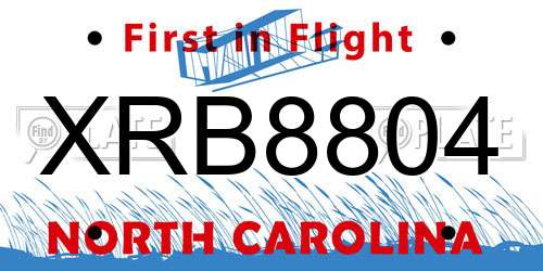 XRB8804 North Carolina License Plate