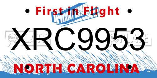XRC9953 North Carolina License Plate