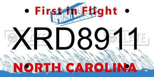 XRD8911 North Carolina License Plate