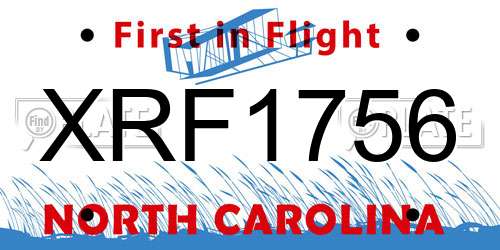 XRF1756 North Carolina License Plate