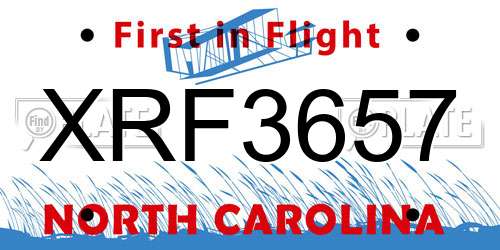 XRF3657 North Carolina License Plate