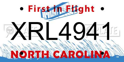 XRL4941 North Carolina License Plate