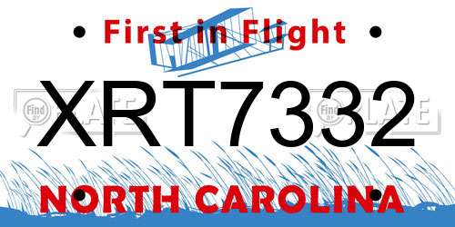 XRT7332 North Carolina License Plate