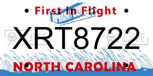 XRT8722 North Carolina License Plate
