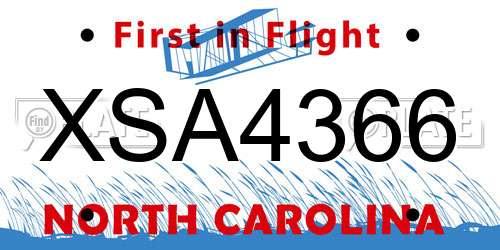 XSA4366 North Carolina License Plate