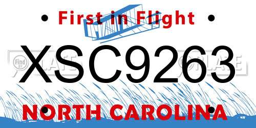 XSC9263 North Carolina License Plate